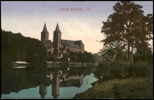 Ansichtskarte Rochlitz Blick über den Teich auf das Schloß 1914