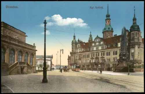 Ansichtskarte Innere Altstadt-Dresden Residenzschloss Straßenbahn 1915