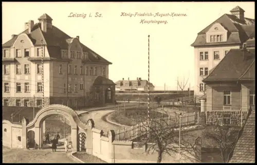 Ansichtskarte Leisnig Friedrich-August-Kaserne Haupteingang. 1915