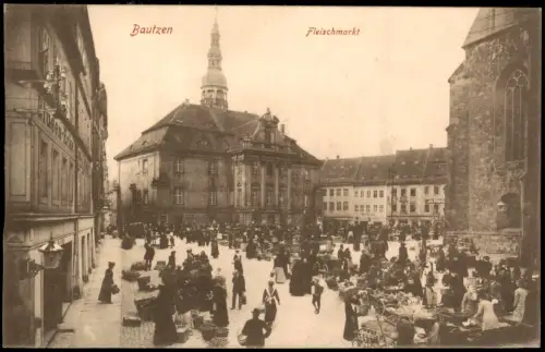 Ansichtskarte Bautzen Budyšin Fleischmarkt - Markttreiben 1915