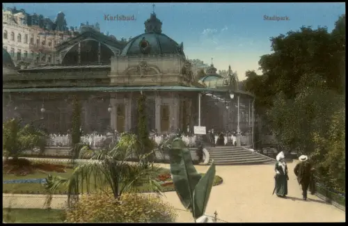Postcard Karlsbad Karlovy Vary Stadtpark. 1915