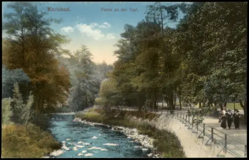 Postcard Karlsbad Karlovy Vary Partie an der Tepl 1915