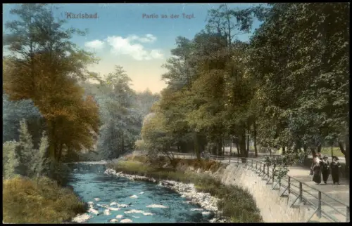 Postcard Karlsbad Karlovy Vary Partie an der Tepl 1915