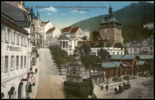 Karlsbad Karlovy Vary Schloßberg mit Schloßbrunnen-Kolonnade. 1915