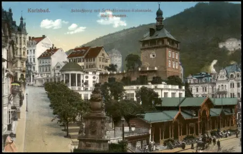 Karlsbad Karlovy Vary Schloßberg mit Schloßbrunnen-Kolonnade. 1916
