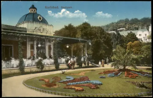 Postcard Karlsbad Karlovy Vary Stadtpark. 1916
