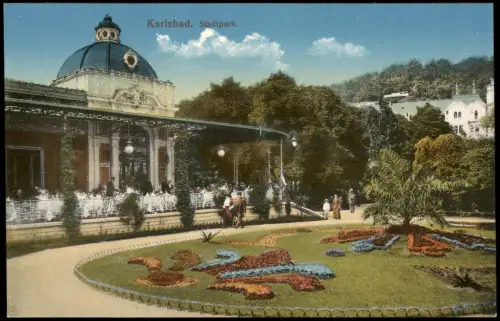 Postcard Karlsbad Karlovy Vary Stadtpark. 1916