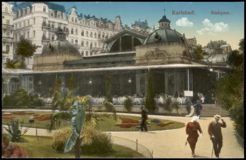 Postcard Karlsbad Karlovy Vary Stadtpark. Feine Herren 1915