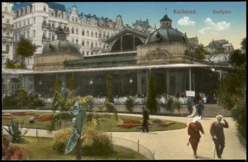 Postcard Karlsbad Karlovy Vary Stadtpark. Feine Herren 1915