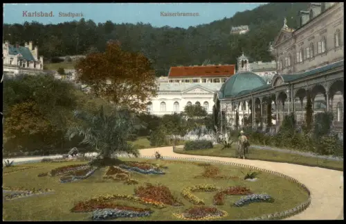 Postcard Karlsbad Karlovy Vary Stadtpark. 1915