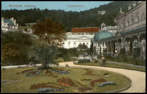 Postcard Karlsbad Karlovy Vary Stadtpark. 1915