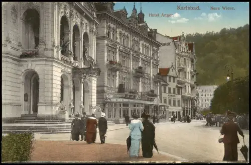 Postcard Karlsbad Karlovy Vary Neue Wiese. Hotel Anger. 1915