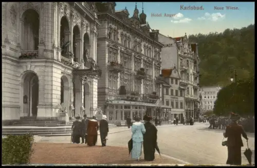 Postcard Karlsbad Karlovy Vary Neue Wiese. Hotel Anger. 1915