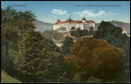 Karlsbad Karlovy Vary Blick vom Bismarckweg auf Hotel Imperial. 1914