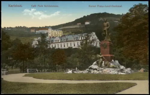 Postcard Karlsbad Karlovy Vary Café Park Schönbrunn. 1915