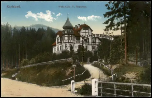Postcard Karlsbad Karlovy Vary Wald-Café St. Hubertus. 1916