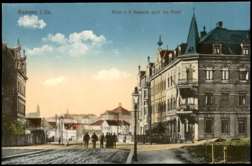 Ansichtskarte Pirna Straßenpartie Blick v. d. Kaserne nach der Stadt 1915
