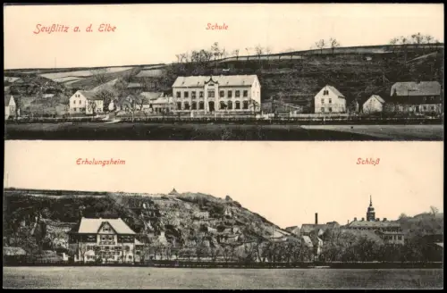 Seußlitz-Nünchritz (Elbe) 2 Bild Schule Schloß Erholungsheim 1915