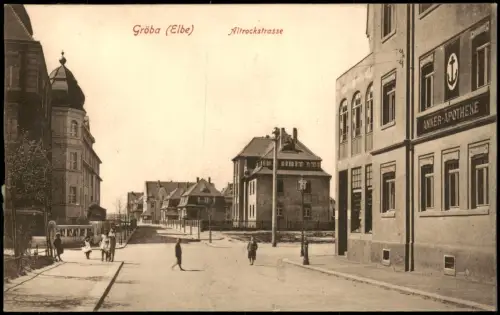 Ansichtskarte Gröba-Riesa Altrockstrasse, Anker Apotheke 1915