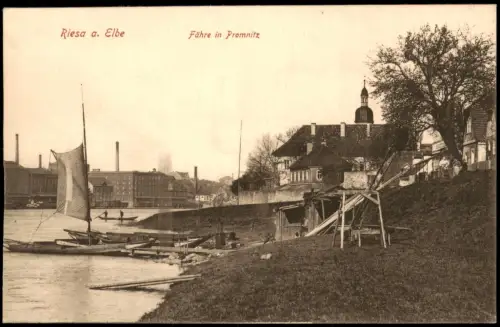 Ansichtskarte Riesa Fähre von Promnitz - Industrieanlagen 1915
