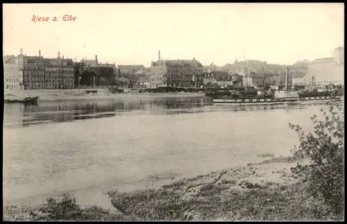 Ansichtskarte Riesa Promenade Dampfer 1915