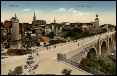 Ansichtskarte Bautzen Budyšin Kronprinzenbrücke. 1915