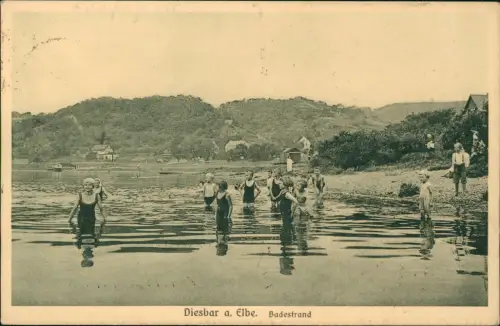 Ansichtskarte Diesbar (Elbe)-Nünchritz (Elbe) Badestrand Badende 1927