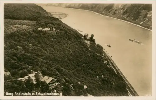 Ansichtskarte Bingen am Rhein Luftbild Burg Rheinstein u. Schweizerhaus 1932