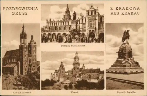 Postcard Krakau Kraków Stadtteilansichten 4 Bild 1940  gel. Feldpost WK2