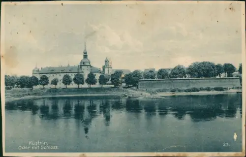 Postcard Küstrin Kostrzyn nad Odrą Oder mit Schloss. Wallanlagen 1937