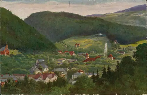 Bad Reinerz Duszniki-Zdrój Stadt O. Herrfurth - Aquarellkarte 1913