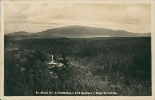 Bad Harzburg Luftbild Burgberg mit Bismarcksäule und Brocken 1930