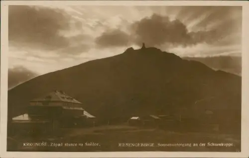 Postcard Krummhübel Karpacz Sonnenuntergang an der Schneekoppe. 1927