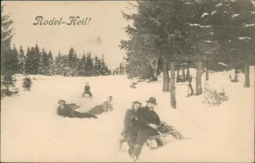 Ansichtskarte  Wintersport Schlitten Rodeln Rodel-Heil! 1908 Stempel Bärenstein