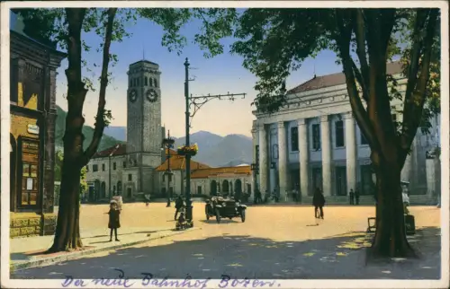 Cartolina Bozen Bolzano Straßenpartie am neuen Bahnhof 1931