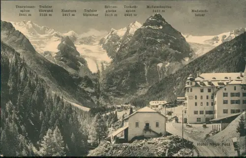 Cartolina Trafoi-Stilfs Straße Hotel neue Post 1912