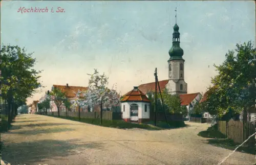 Ansichtskarte Hochkirch Bukecy Straßenpartie Baumblüte 1915