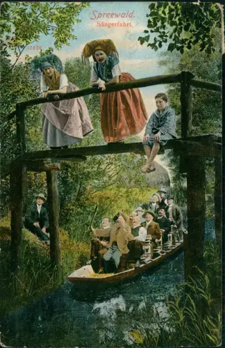 .Brandenburg Wendische-Trachten Typen Spreewald "Sängerfahrt" 1910