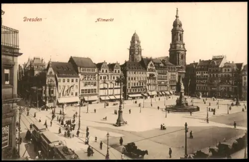 Ansichtskarte Innere Altstadt-Dresden Altmarkt Straßenbahn 1915
