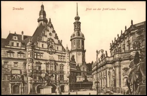 Innere Altstadt-Dresden von der Brühl'schen Terrasse Schloß Fuhrwerk 1915
