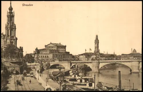 Ansichtskarte Dresden Dampferanlegestelle Fernheizkraftwerk 1915