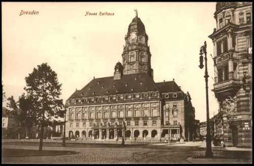 Ansichtskarte Innere Altstadt-Dresden Neues Rathaus Eckhaus Straßensicht 1915