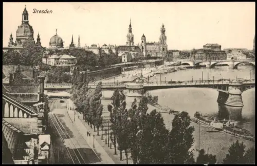 Ansichtskarte Dresden Altstadt Brücke Dampfer 1915