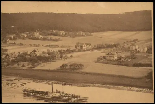 Diesbar (Elbe)-Nünchritz (Elbe) Fernblick auf die Stadt - Dampfer 1915