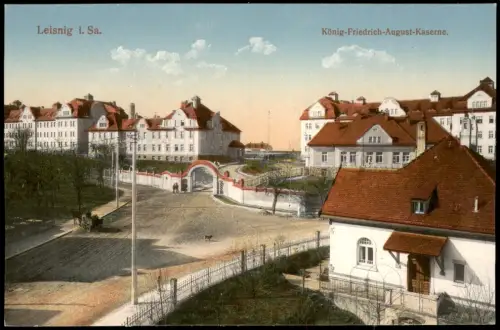 Ansichtskarte Leisnig Friedrich-August-Kaserne Straße Haus 1915