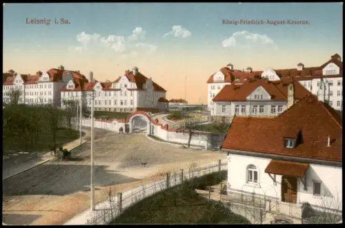 Ansichtskarte Leisnig Friedrich-August-Kaserne Straße Haus 1915