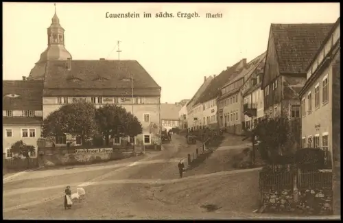 Lauenstein (Erzgebirge)-Altenberg (Erzgebirge) Markt Gasthof goldener Löwe 1915