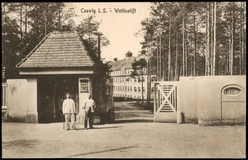 Ansichtskarte Coswig (Sachsen) Wettinstift Eingang Soldaten 1917