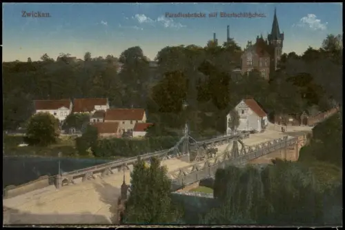 Ansichtskarte Zwickau Paradiesbrücke mit Ebertschlößchen. 1916