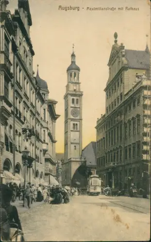 Ansichtskarte Augsburg Maximilianstrasse Straßenbahn 1917  gel. Feldpost